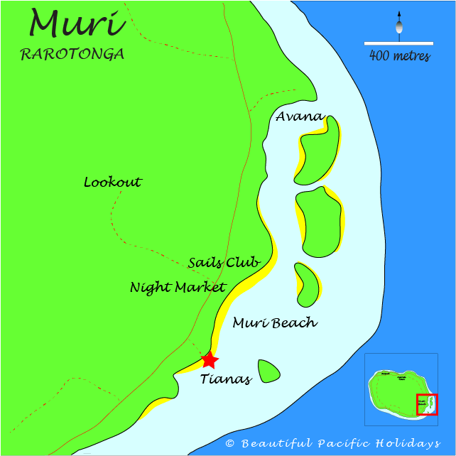 map of muri beach rarotonga showing location of tianas beach